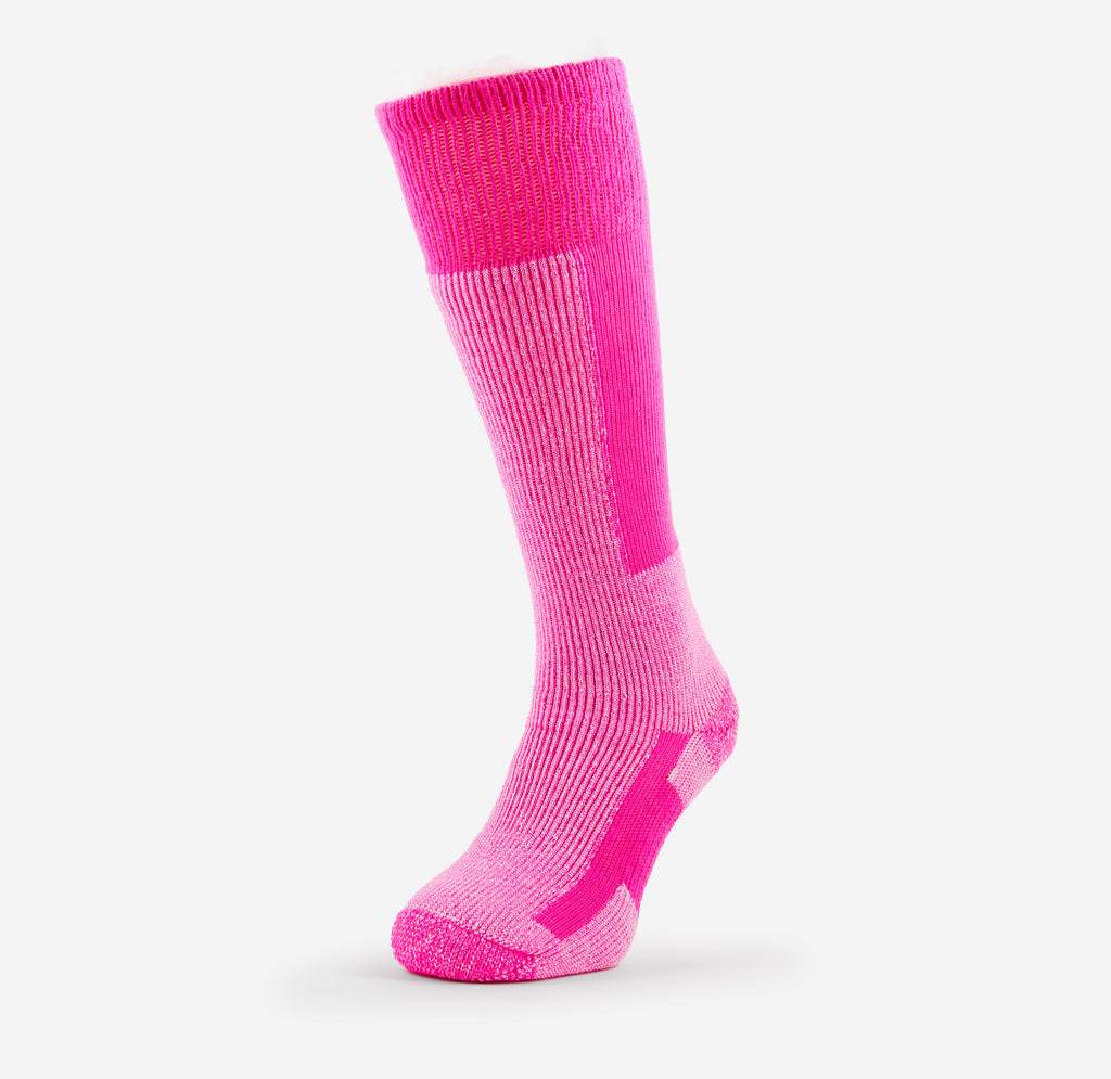 Thorlo Maximum Cushion Over-Calf Warm Skiing Socks | #color_schuss pink/white