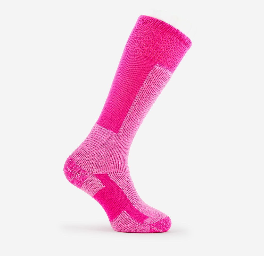 Thorlo Maximum Cushion Over-Calf Warm Skiing Socks | #color_schuss pink/white