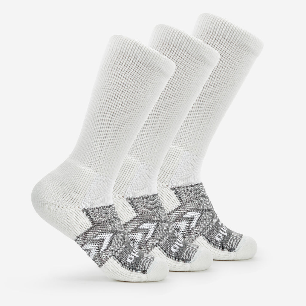 Thorlo 12-Hour Shift Maximum Cushion Over-Calf Work Socks (3 Pairs) | #color_white/grey accent