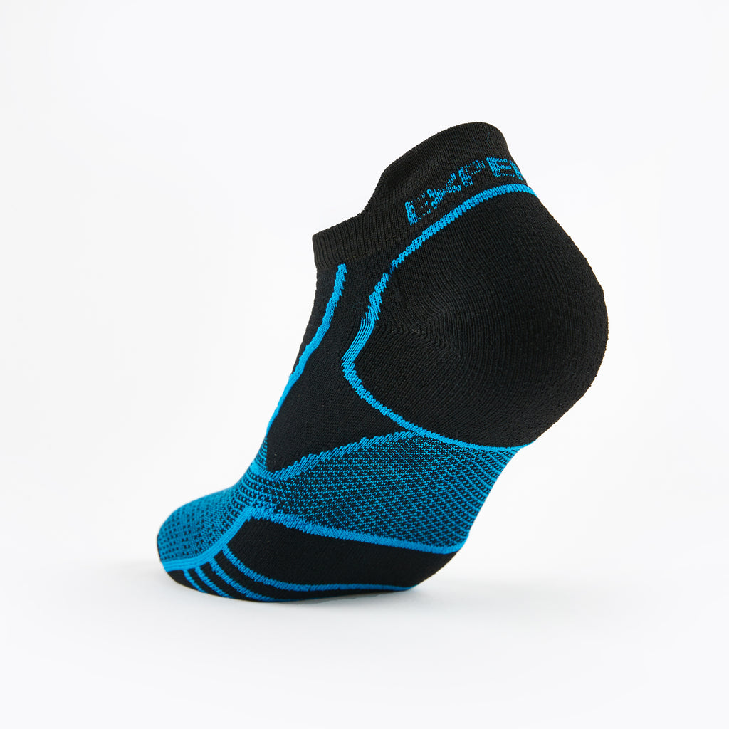 Thorlo Experia PROLITE Ultra-Light Cushion No-Show Tab Rocket Grip Socks | #color_Blue Aster/Black