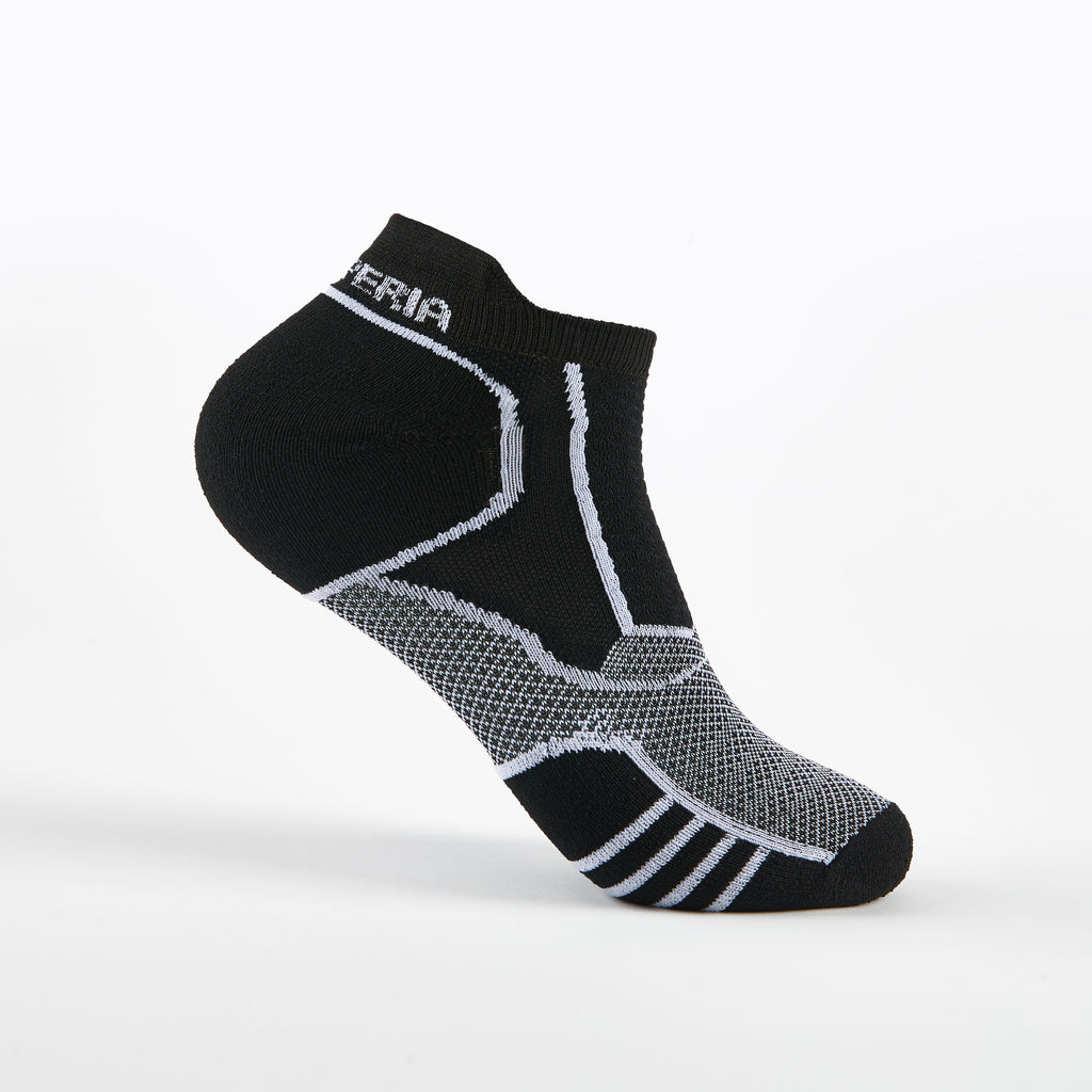 Thorlo Experia PROLITE Ultra-Light Cushion No-Show Tab Rocket Grip Socks | #color_Black/White