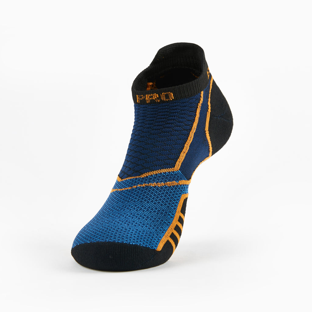 Thorlo Experia PROLITE Ultra-Light Cushion No-Show Tab Rocket Grip Socks | #color_Blue/Orange